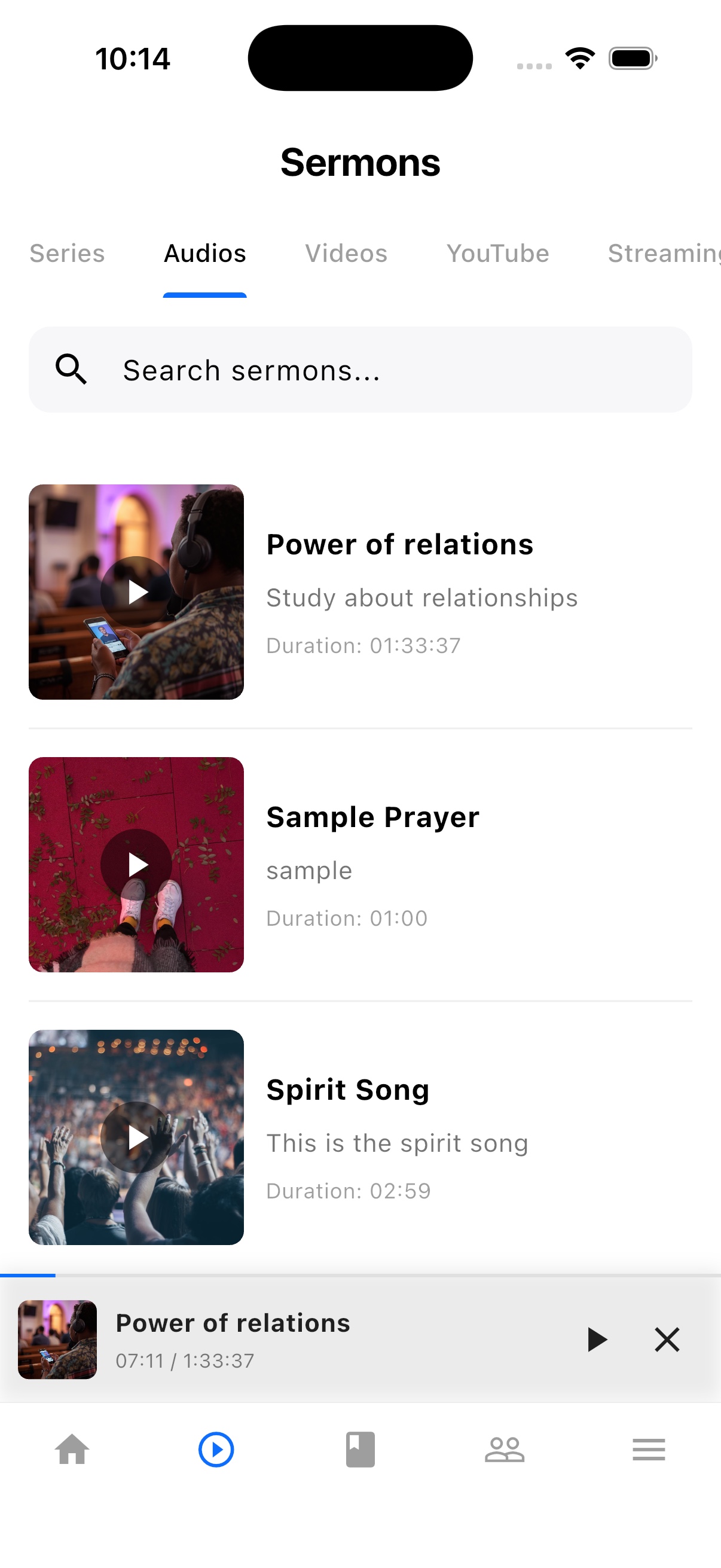 TheFaithApp iOS audio sermon library with active listening controls