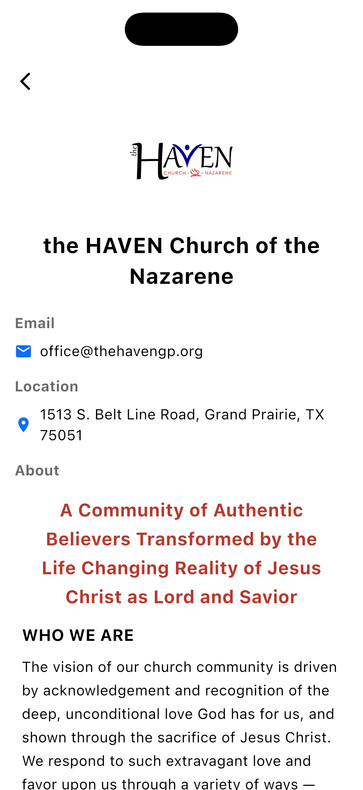 TheFaithApp mobile church profile screen