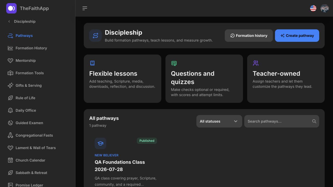 TheFaithApp Discipleship pathways and formation workspace