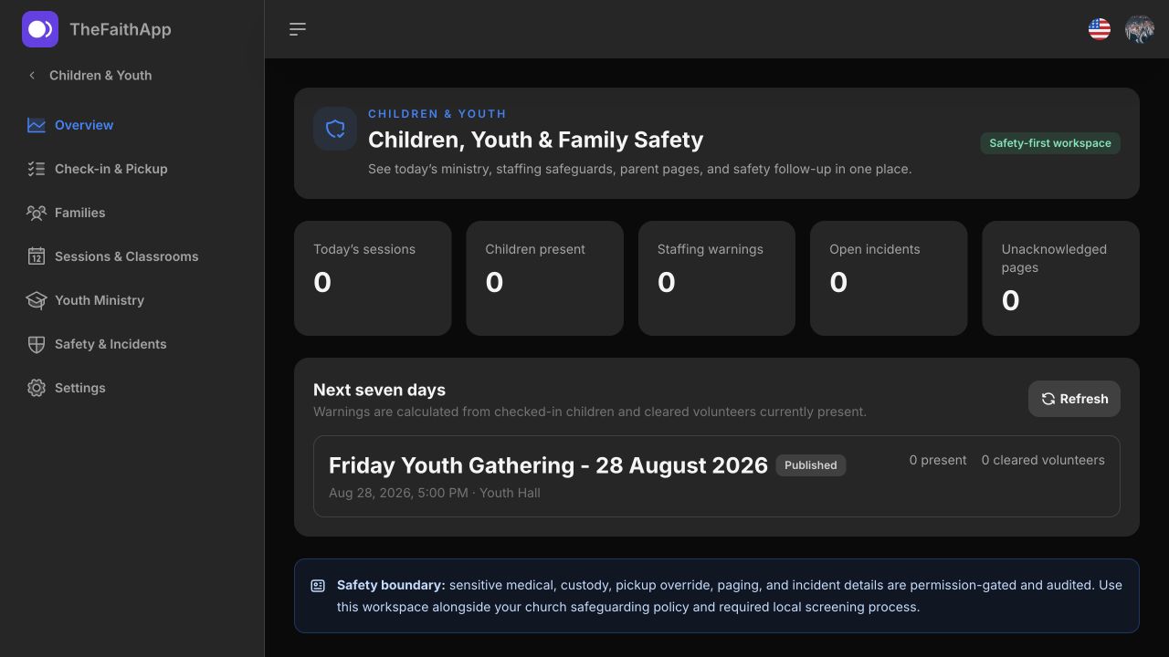 TheFaithApp Children and Youth safety-first ministry overview