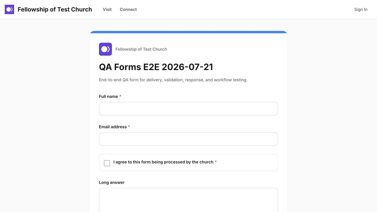 Published church form ready for a respondent to complete